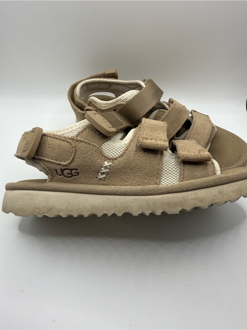 UGG Kids Beige Suede Open-Toe Sport Sandals